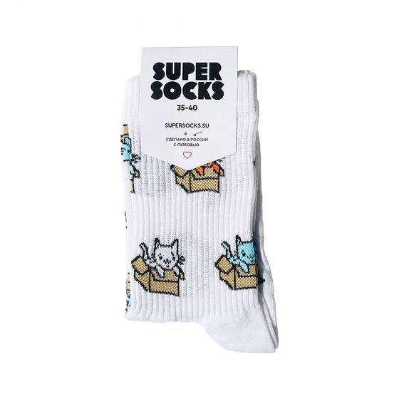 Носки Super Socks Котик в коробке Белый