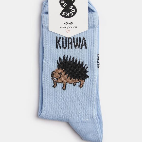 Носки SUPER SOCKS Kurwa Ёжик Голубой