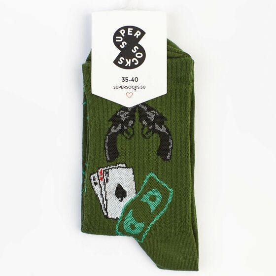 м Носки Super Socks Карты, Деньги, 2 Ствола Зеленый