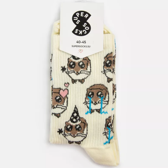 м Носки SUPER SOCKS Хомяки Паттерн Белый 