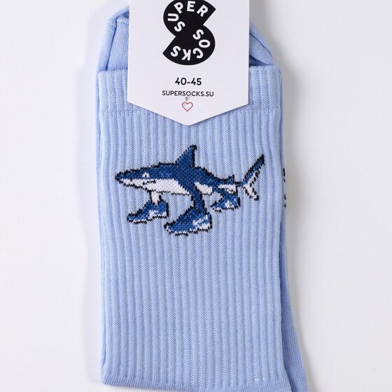 м Носки SUPER SOCKS Акула Голубой
