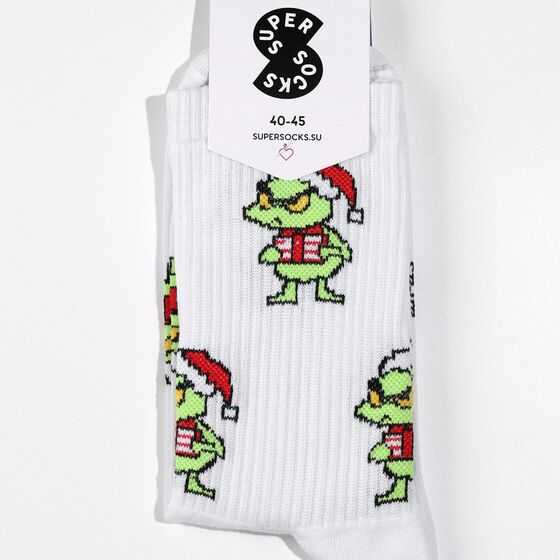 м Носки SUPER SOCKS Гринч Паттерн Белый 