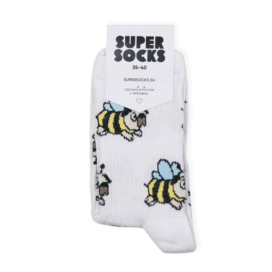 Носки Super Socks Мопс пчёлка Белый 