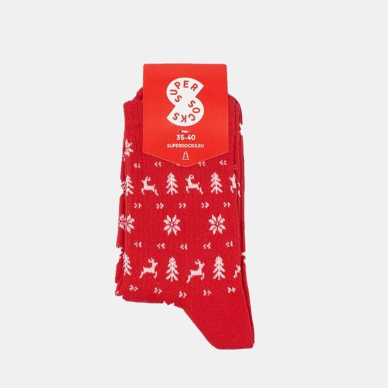 Носки Super Socks Олени Новогодние Красный