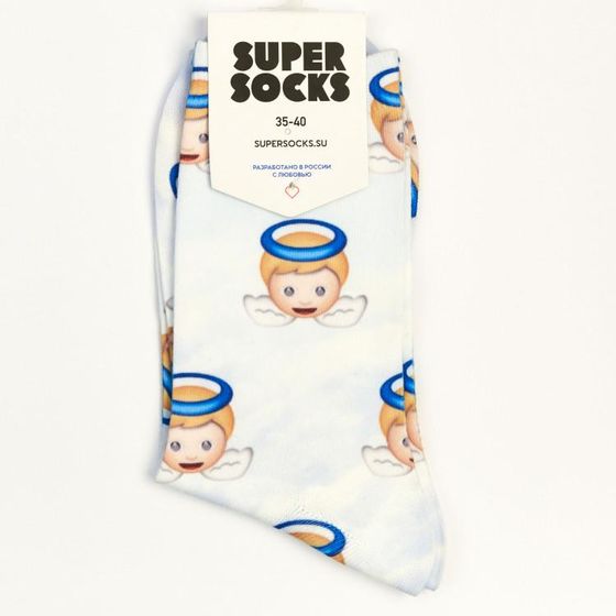 Носки Super Socks Print Эмодзи ангел Голубой