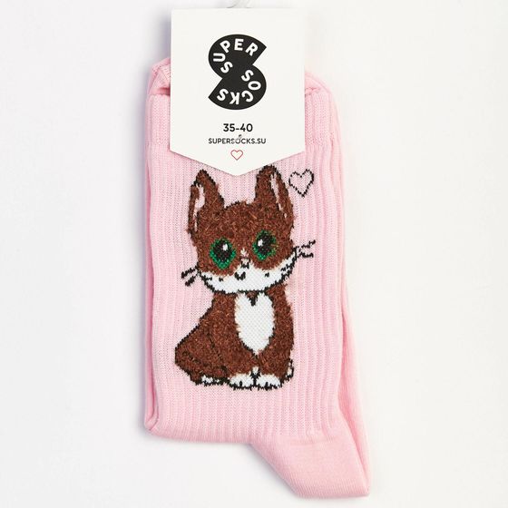 Носки Super Socks Коричневый Котик Розовый