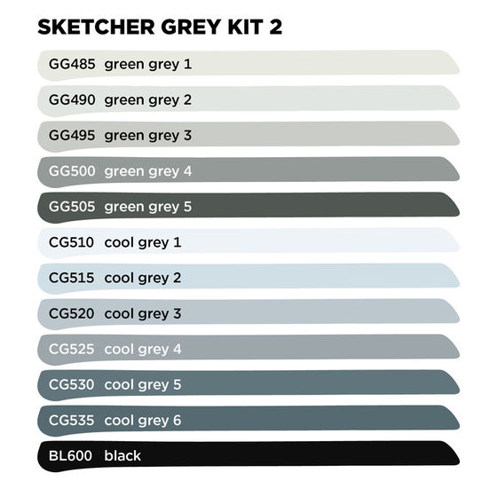 Набор маркеров MOLOTOW Sketcher 12шт. Grey Set2
