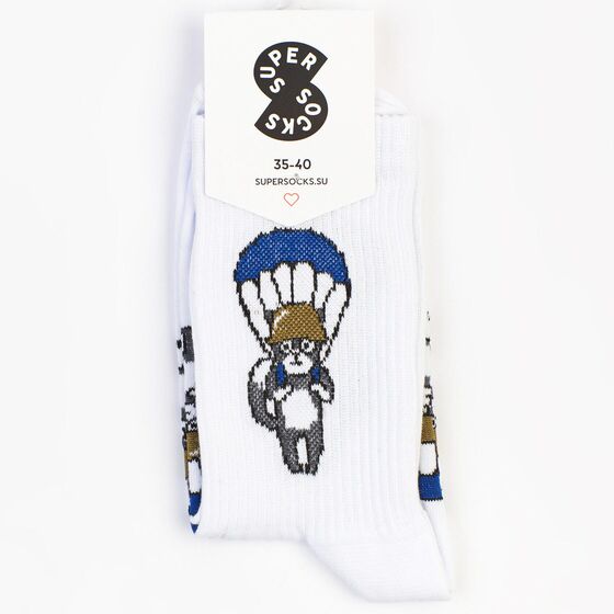 Носки Super Socks Кот на парашюте паттерн Белый