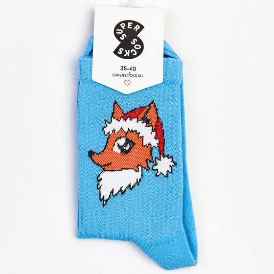 Носки Super Socks Новогодняя Лиса Голубой
