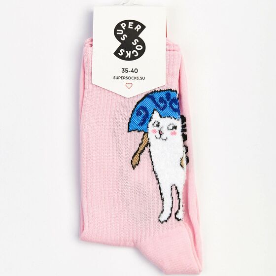 Носки SUPER SOCKS Кошка в кокошнике Розовый 