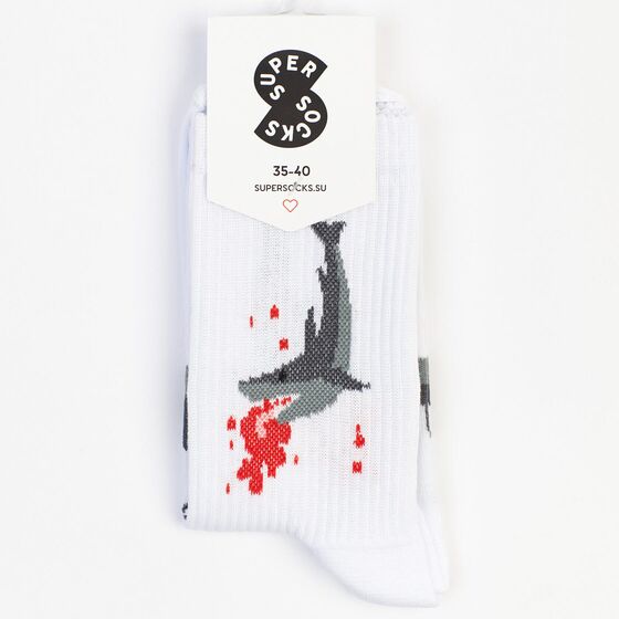 Носки Super Socks Кровожадная Акула Паттерн Белый