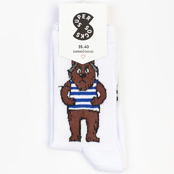 Носки Super Socks Медведь в Тельняшке Белый 