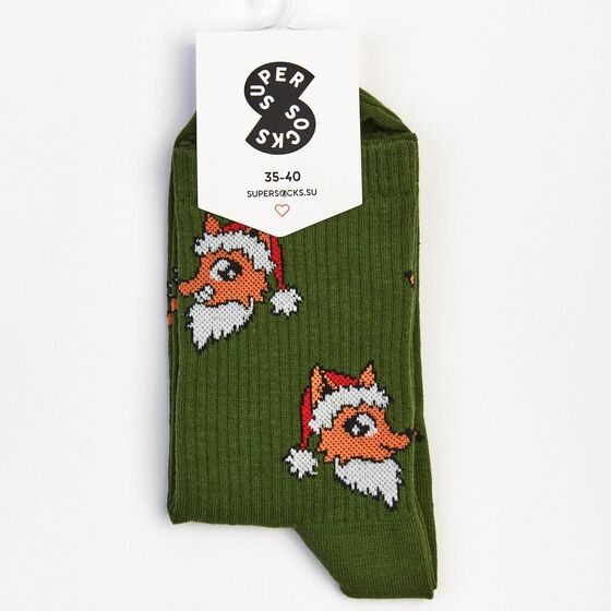 Носки Super Socks Новогодняя Лиса Паттерн Зеленый