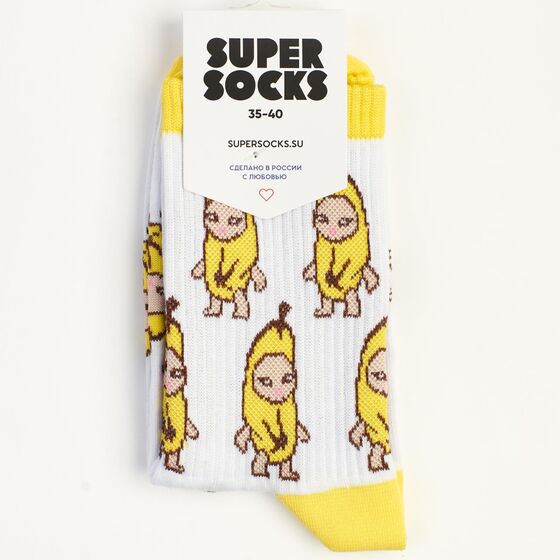 Носки Super Socks Banana Cat Белый