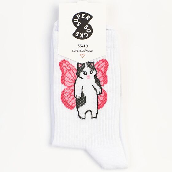 Носки Super Socks Кото-бабочка Белый 