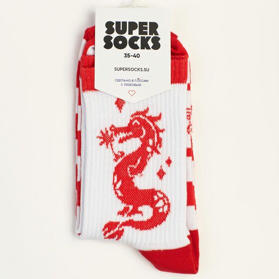 Носки Super Socks Дракон Красный Белый